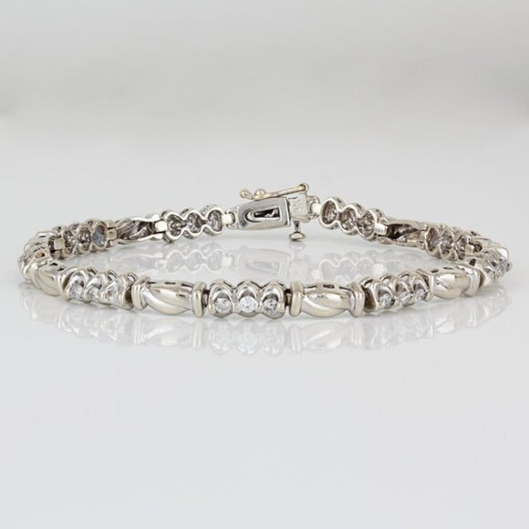 Jewelry - 14K White Gold Diamond Tennis Bracelet 7" Classic Wedding Anniversary Jewelry